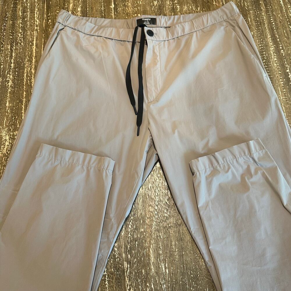 Theory Terrance Paper Nylon Jogger Pants Drawstring Light Gray Mens Size XL 29L